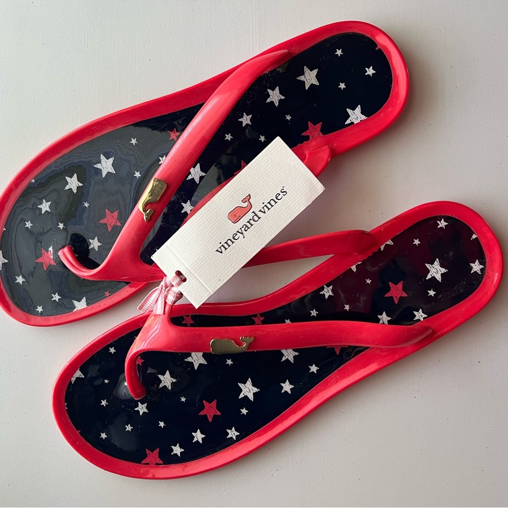 NEW WITH TAGS Vineyard Vines USA Flag Star Jelly Flip Flop Sandals